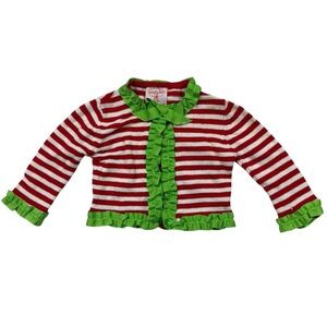 Mud Pie Striped Red and Green Ruffle Cardigan Size 0-6M